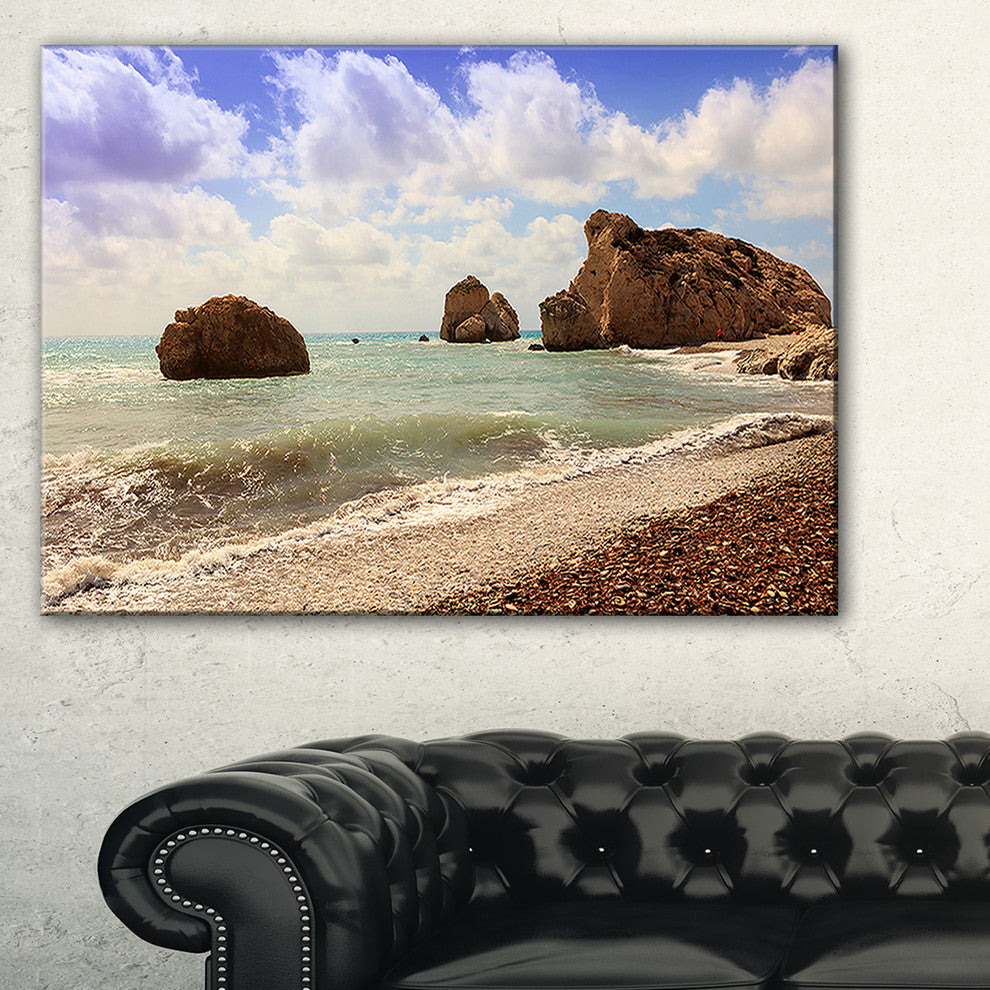 "Amazing Aphrodite'S Rock in Cyprus" Seascape Art Canvas, 40"x20"