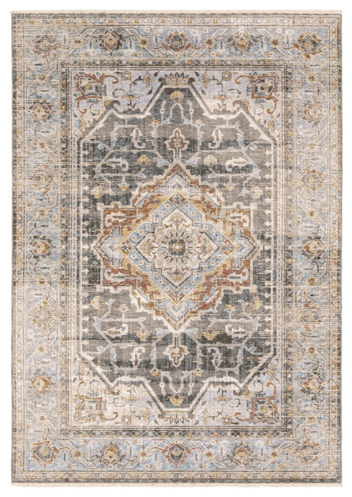 2' X 3' Grey Blue Machine Woven Medallion Indoor Area Rug