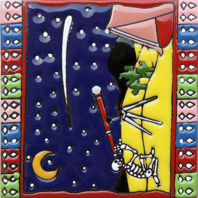 6x6 Astronomer. Day-Of-The-Dead Clay Tile