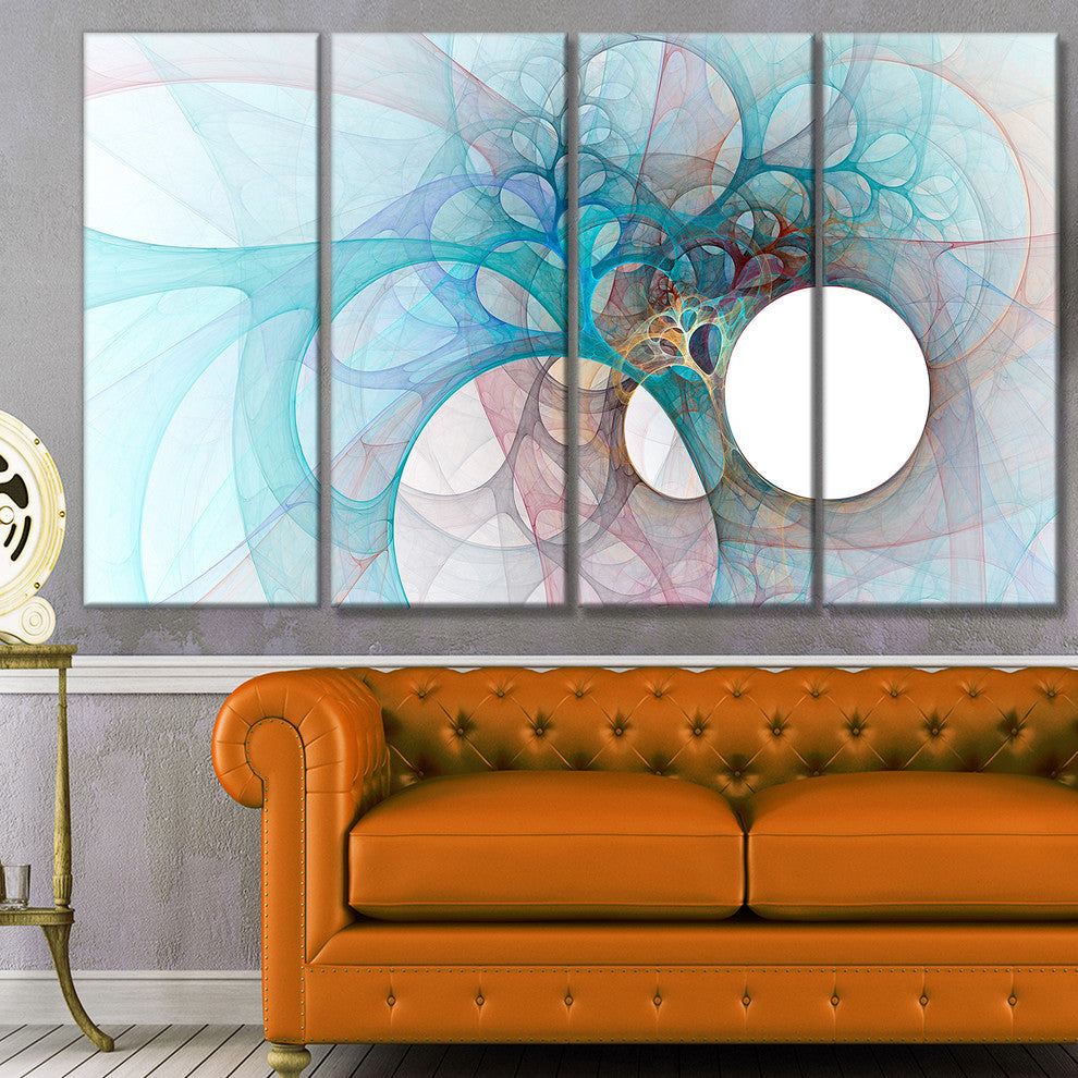 Fractal Angel Wings in Light Blue, Abstract Wall Art Canvas, 48"x28", 4 Panels