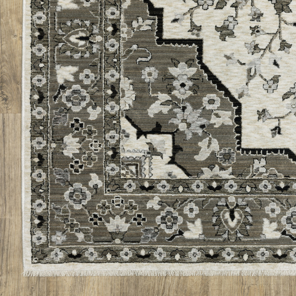 Callum Star Medallion Ivory/Grey Fringe Edge Rug Runner