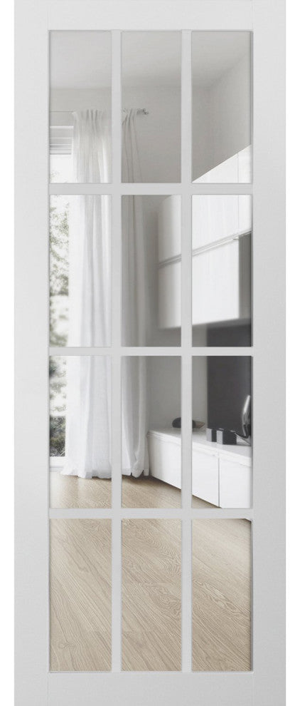 Slab Barn Door Panel Clear Glass 36 x 84, Felicia 3355 Matte White
