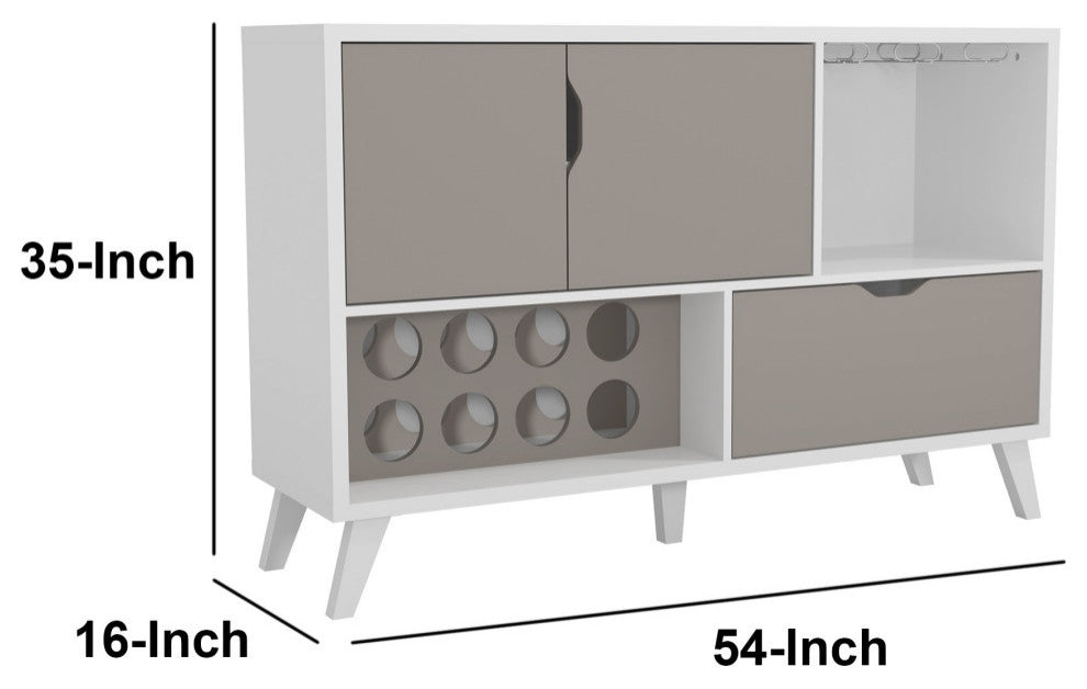 54 Inch 2 Door Wooden TV Stand with Wine Rack and 1 Drawer, White and Gray