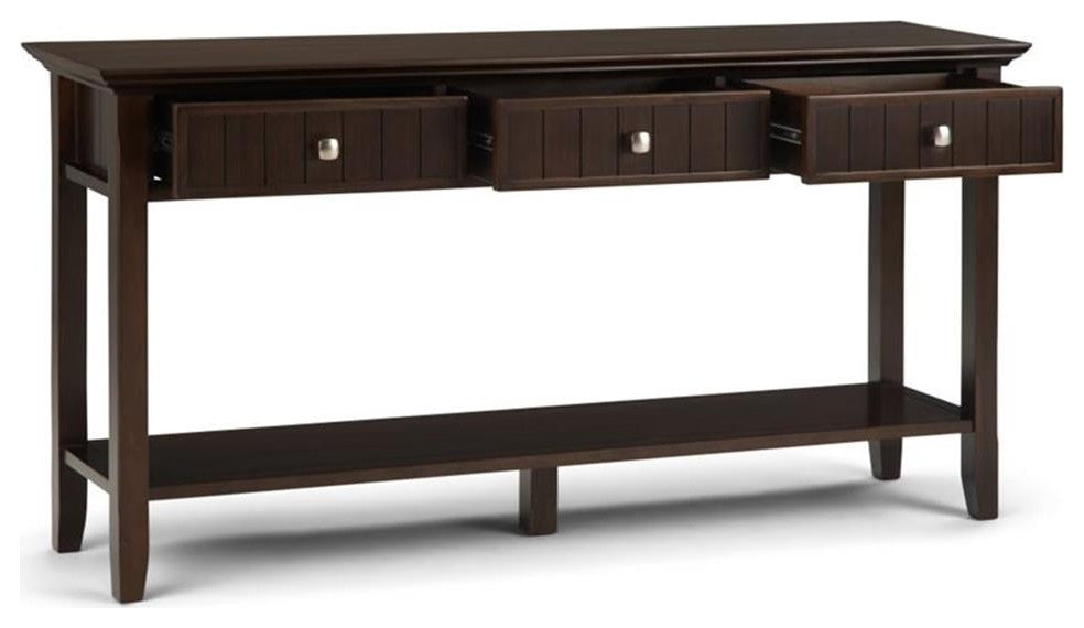 Acadian Solid Wood 60 Inch Wide Wide Console Sofa Table In Brunette Brown