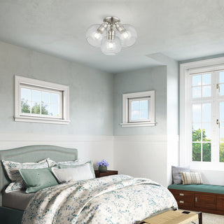 Downtown 3 Light Brushed Nickel Sphere Semi-Flush