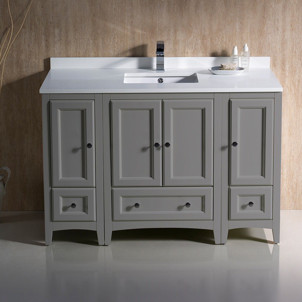 Oxford Traditional Bathroom Cabinets With Top and Sink, Gray, 48"