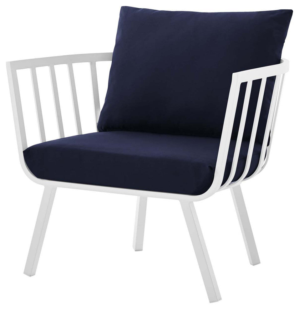 Lounge Sectional Sofa Chair Set, Aluminum, Metal, White Blue Navy, Outdoor