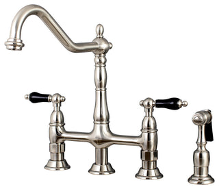 Kingston Brass Bridge Kitchen Faucet With Brass Sprayer, Brushed Nickel