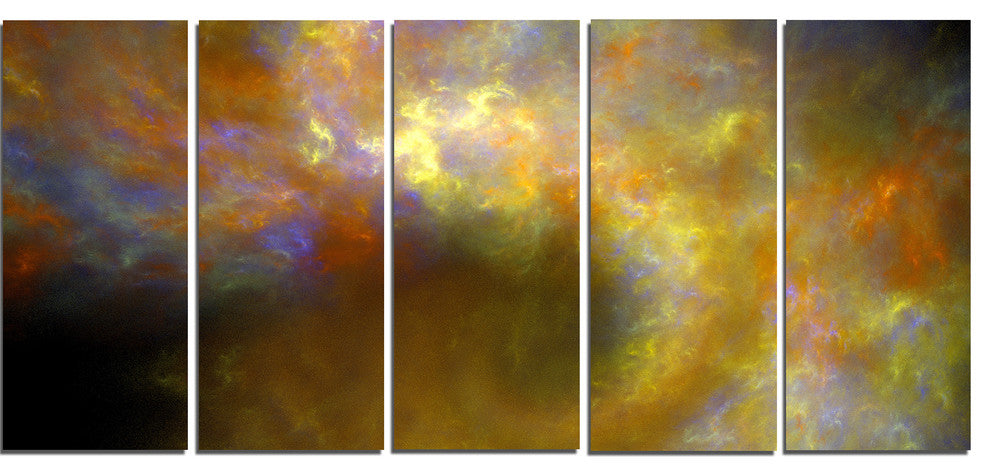 Blur Yellow Sky with Stars, Abstract Canvas Art Print, 60"x28", 5 Panels