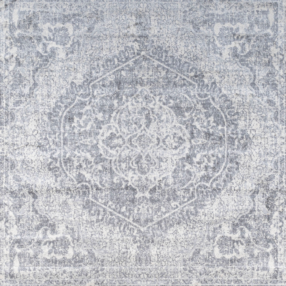 Modern Persian Medallion Gray/Ivory 6' Square Area Rug