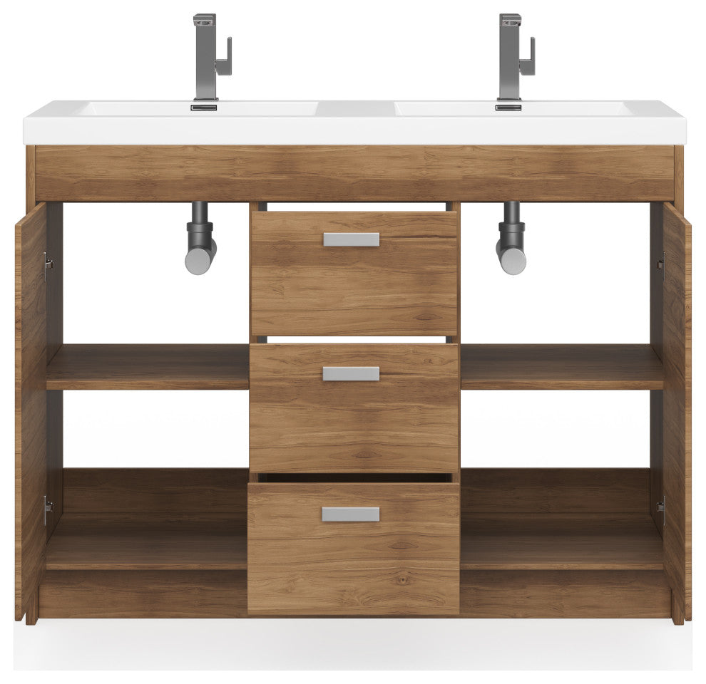 The Ashland Bathroom Vanity, Oak, 48", Double Sink, Freestanding