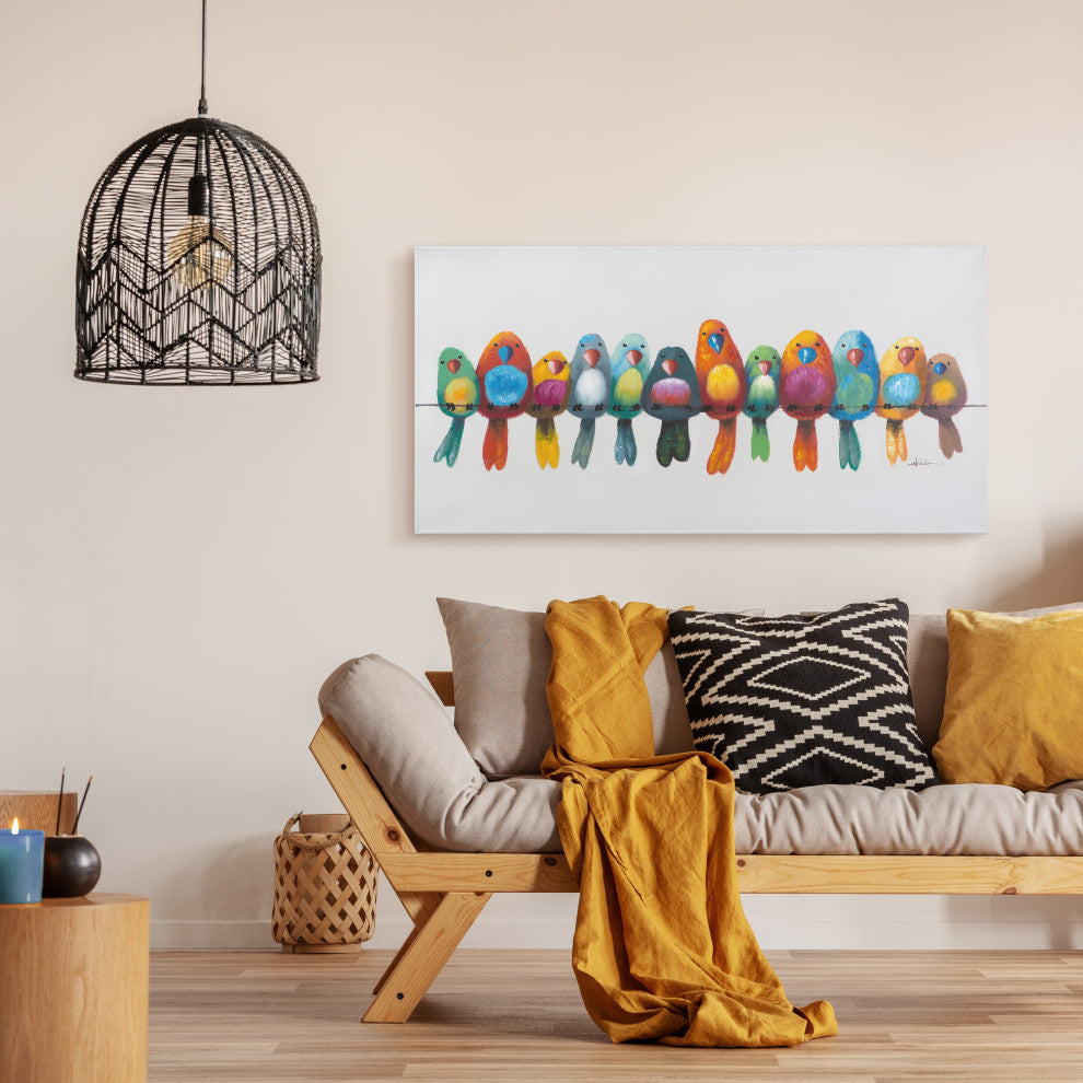 Birds On A Wire I Art Painted On Canvas