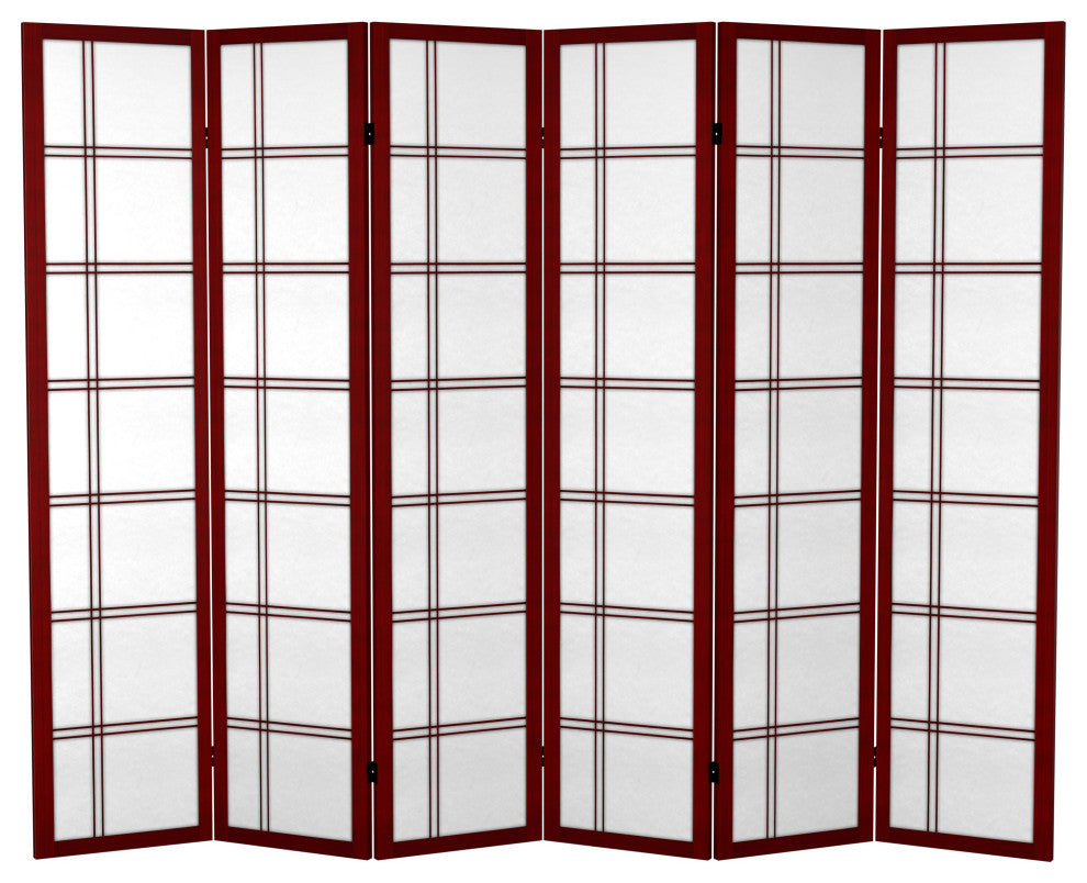 6' Tall Canvas Double Cross Room Divider, Rosewood, 6 Panels