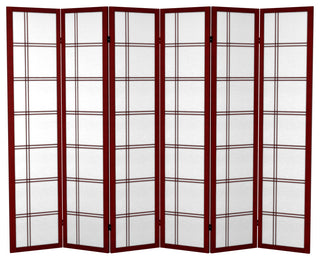 6' Tall Canvas Double Cross Room Divider, Rosewood, 6 Panels