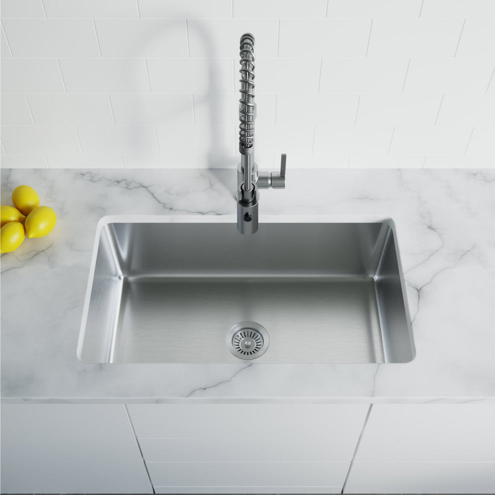 Dowell Undermount Single Bowl Stainless Kitchen Sink - Small Radius, 28w X 16l X 9d