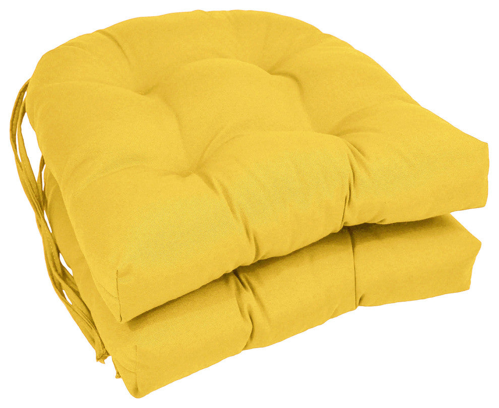 16" Solid Twill U-shaped Tufted Chair Cushions, Set of 2, Yellow