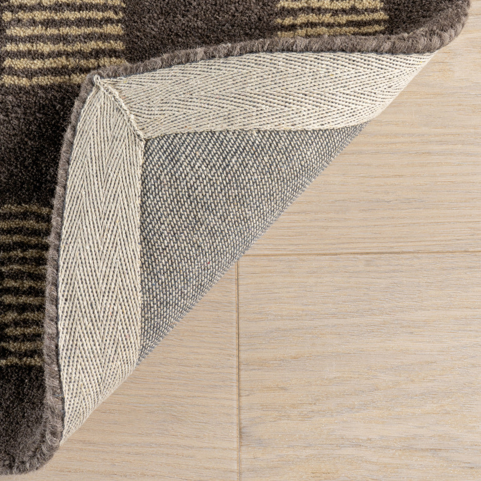 Arvin Olano x RugsUSA Quince Checkered Wool Rug, Grey 3' x 5'