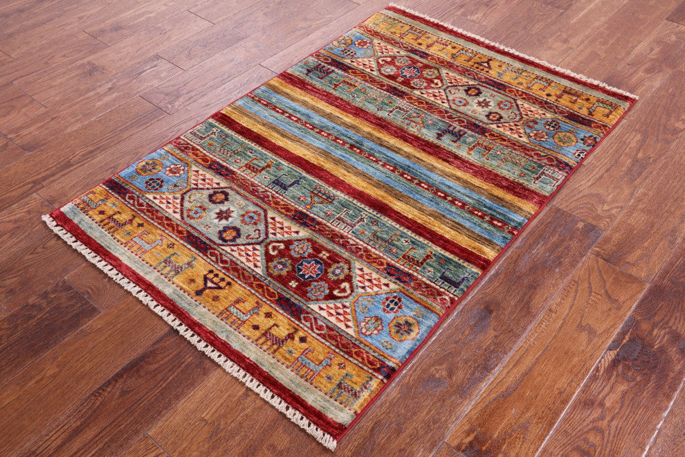 2' 7" X 4' 0" Persian Gabbeh Tribal Handmade Wool Rug Q10840