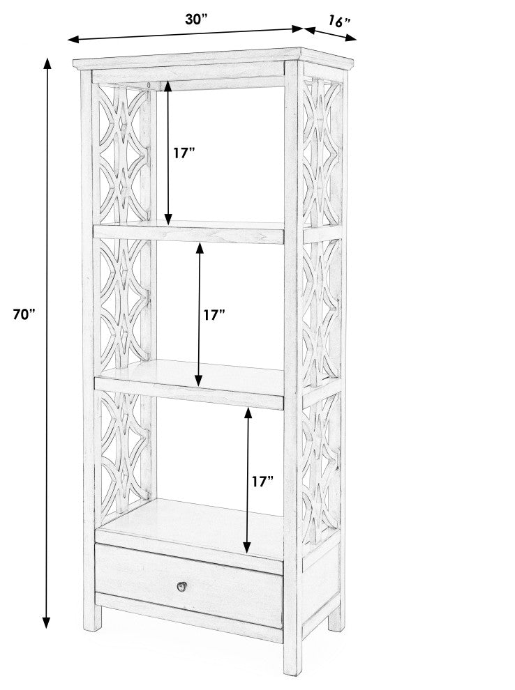 Lorena 30"W 3-Tier Etagere With Storage Drawer, Antique Beige