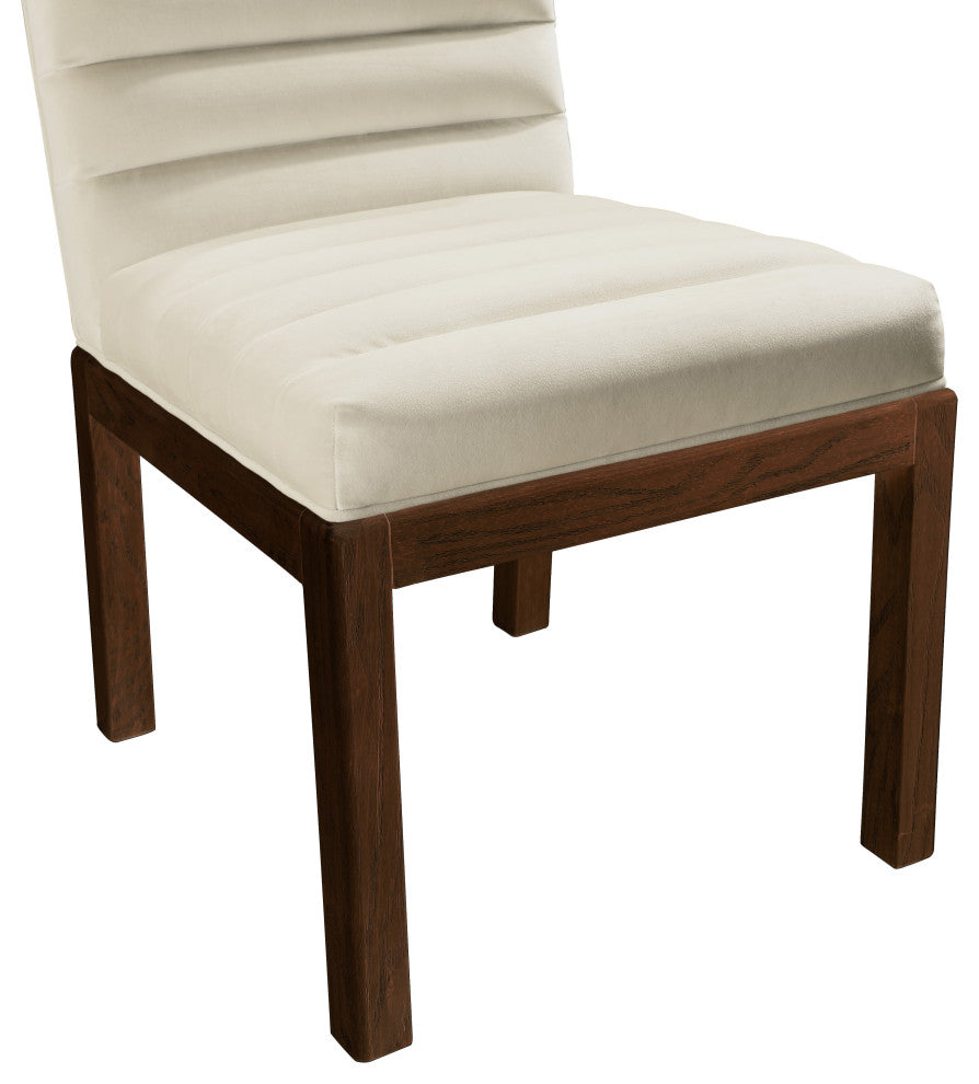 Evelyn Upholstered Dining Chair, Cream, Velvet, Walnut Finish