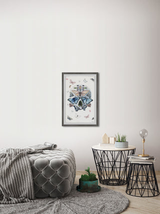 "Blooming Butterfly Skull" Framed Painting Print, 24"x36"