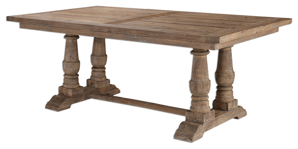 Rustic Pine Architectural Baluster Dining Room Table, Farmhouse Cottage Wood