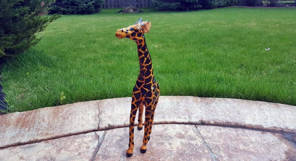 Handmade Paper Mache Giraffe Figurine, 14"