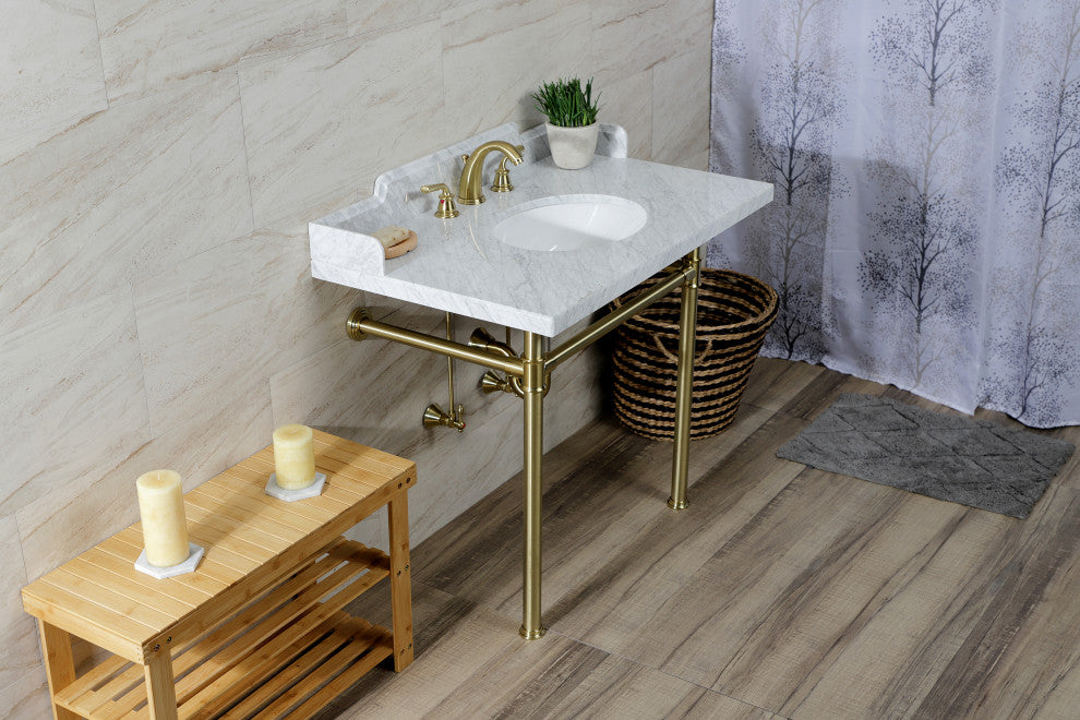Kingston Brass LMS3622M87ST 36" Carrara Marble Console Sink, Legs