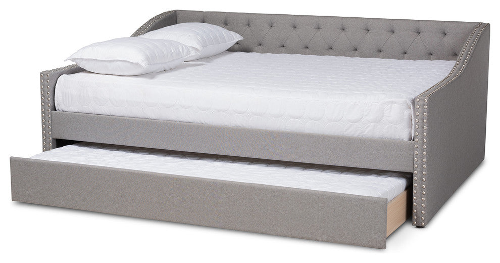 Norys Fabric Upholstered Size Daybed, Light Gray, Queen, Roll-Out Trundle