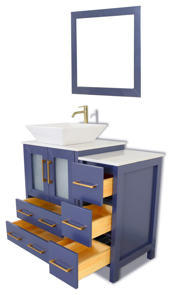 Vanity Art Bathroom Vanity Set With Sink, Blue, 36", Standard Mirror
