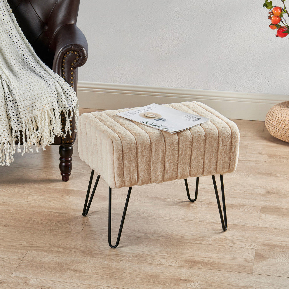 Serenta Super Mink Ottoman, Bleached Sand, 19''x13''x17''