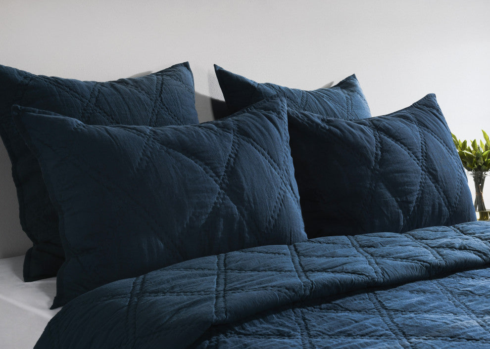 Casi 100% Belgian Flax Linen  Midnight Blue Euro Sham by Kosas Home