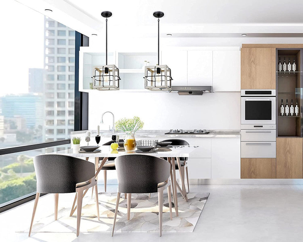 Farmhouse Pendant Light Wood Ceiling Square Pendant Lamp