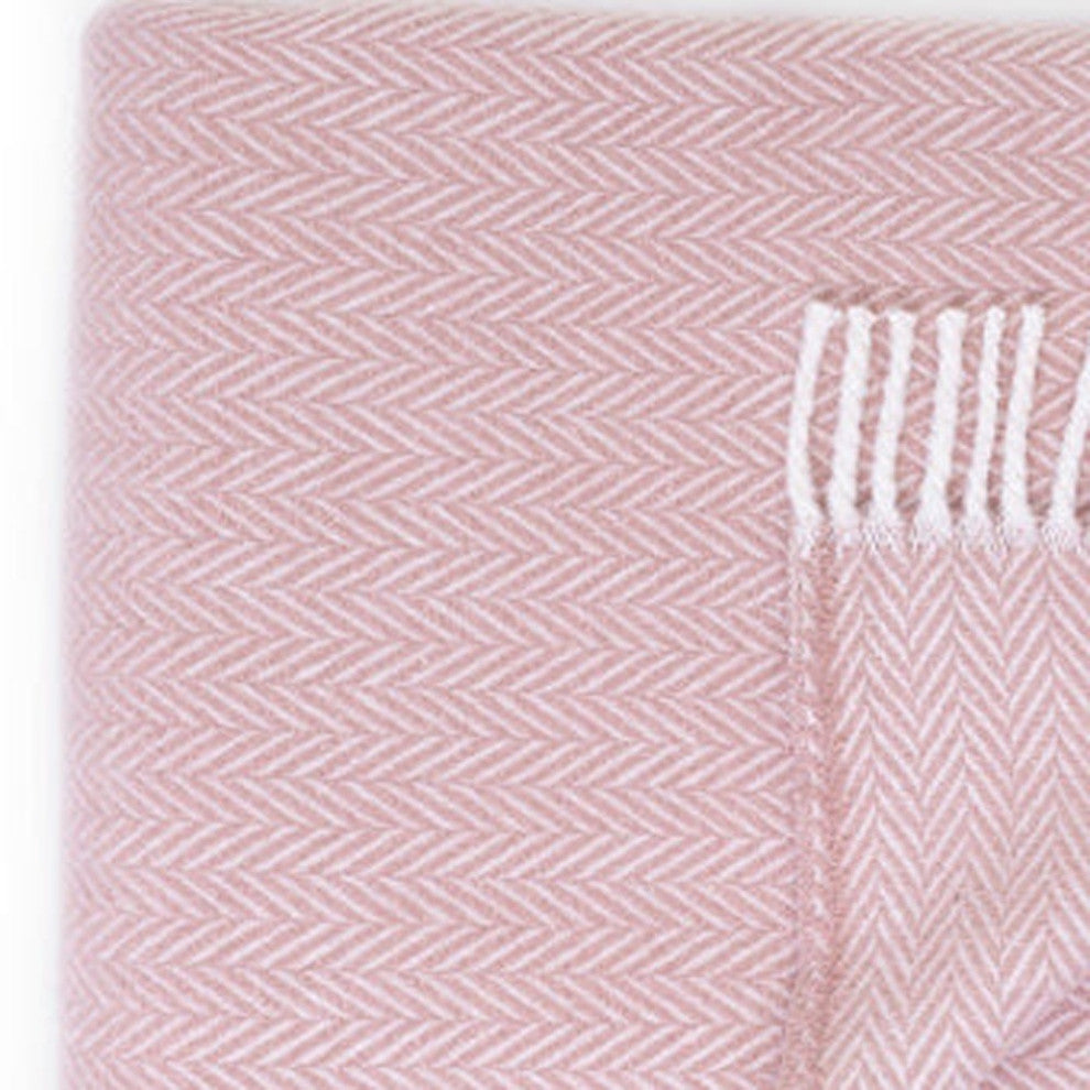 Pink and White Dreamy Soft Herringbone Throw Blanket