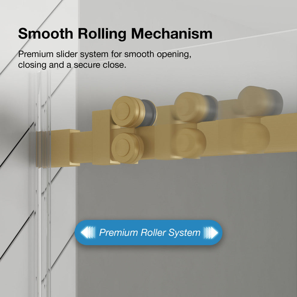 Selby Frameless Sliding Clear Alcove Shower Door, Brushed Gold, 48"