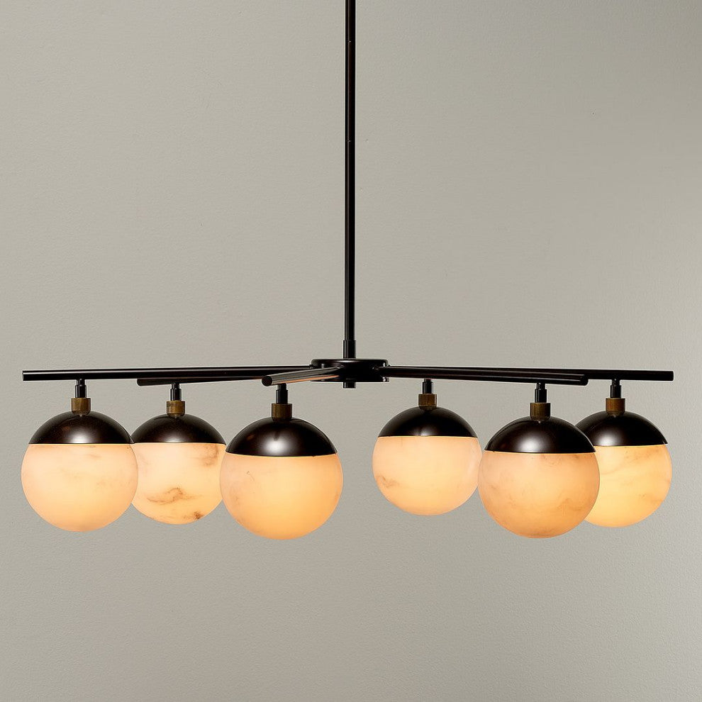 Vintage Style Faux Alabaster Globe Shade 6 Light Chandelier Bronze Metal Round