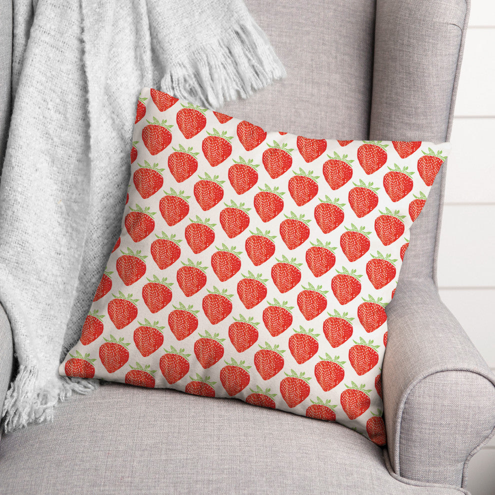 Watercolor Strawberry 18x18 Spun Poly Pillow