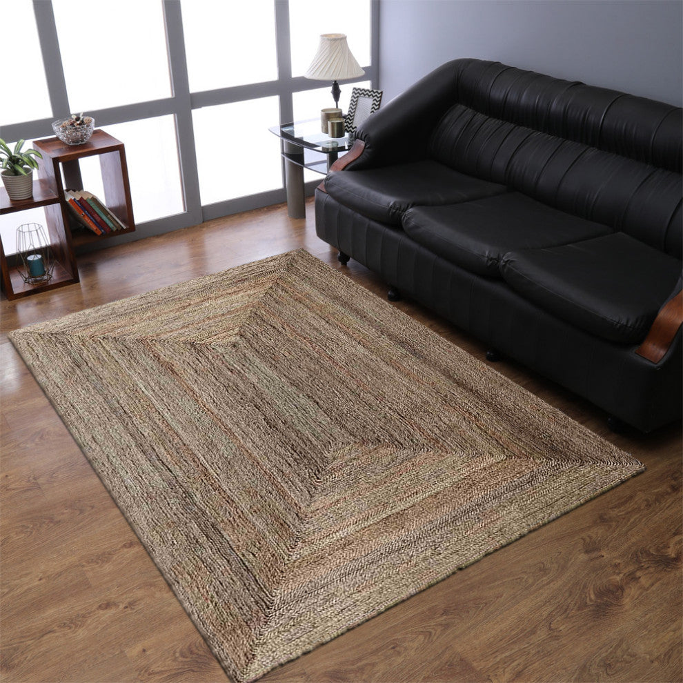 HAND WOVEN JUTE ECO-FRIENDLY SOLID AREA RUGS, Beige, Contemporary,Outdoor Indoor, [Rectangle] 8'x10'