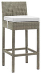 Light Gray White Conduit Outdoor Patio Wicker Rattan Bar Stool