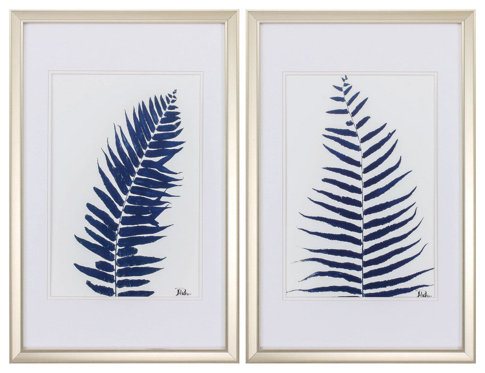 18" X 28" Champagne Gold Color Frame  Indigo Ferns (Set Of 2)