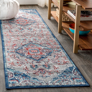 Modern Persian Vintage Medallion Red/Navy 2' x 8' Runner Rug