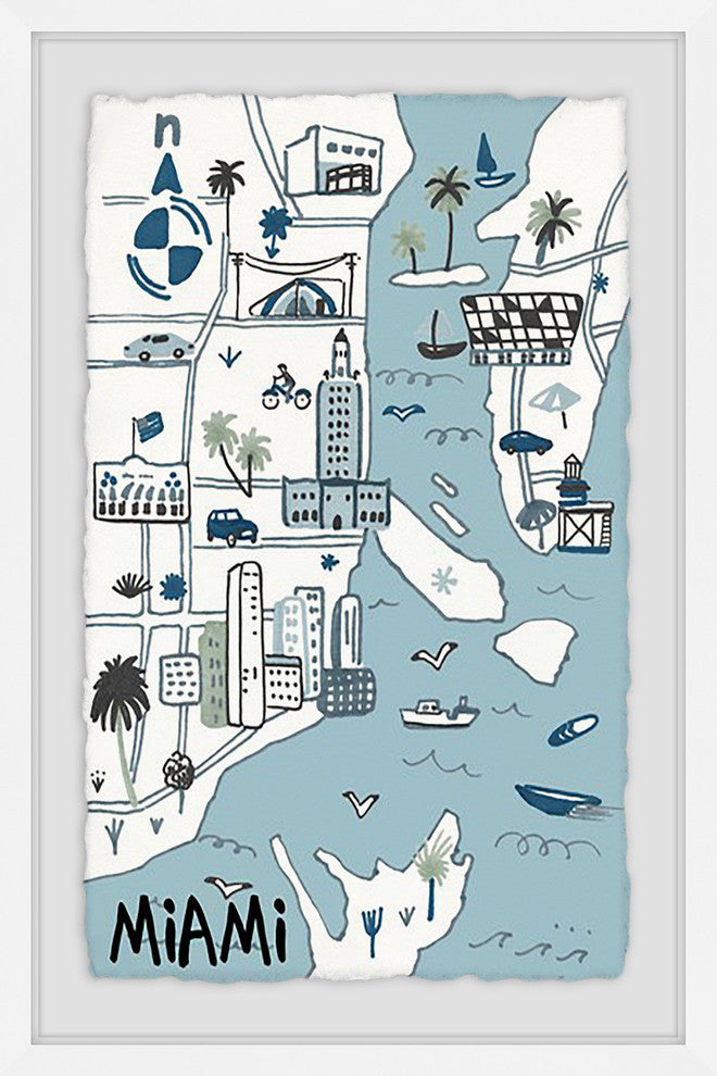 "Miami Landmarks" Framed Painting Print, 30"x45"