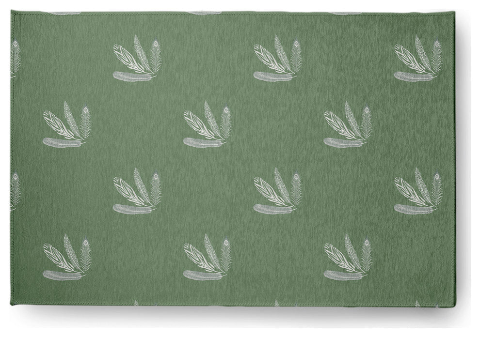 Feather Pattern Spring Chenille Rug, Muted Green, 4'x6'