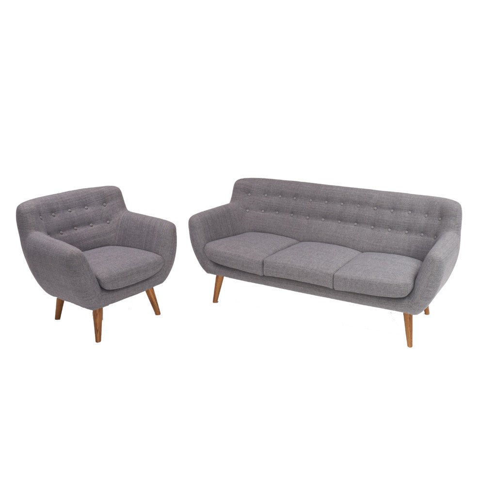 Rhodes Mid-Century Modern 2-Piece Living Set, Steel Gray