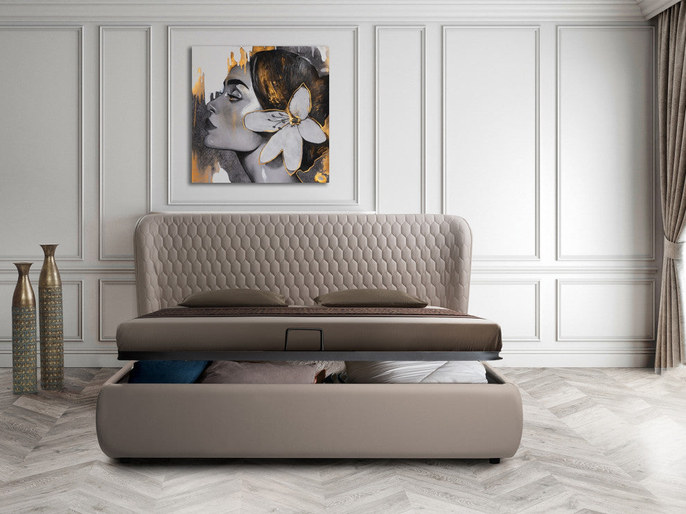 Agoura King Storage Bed in Taupe PU Leather