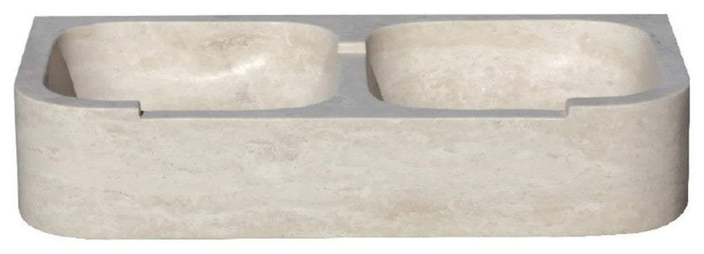 Troia Light Travertine Farmhouse Double Bowl Kitchen Sink (W)18" (L)36" (H)7"