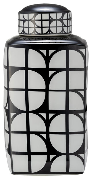 Ceramic 18"H Square Jar, Lid, Black/White