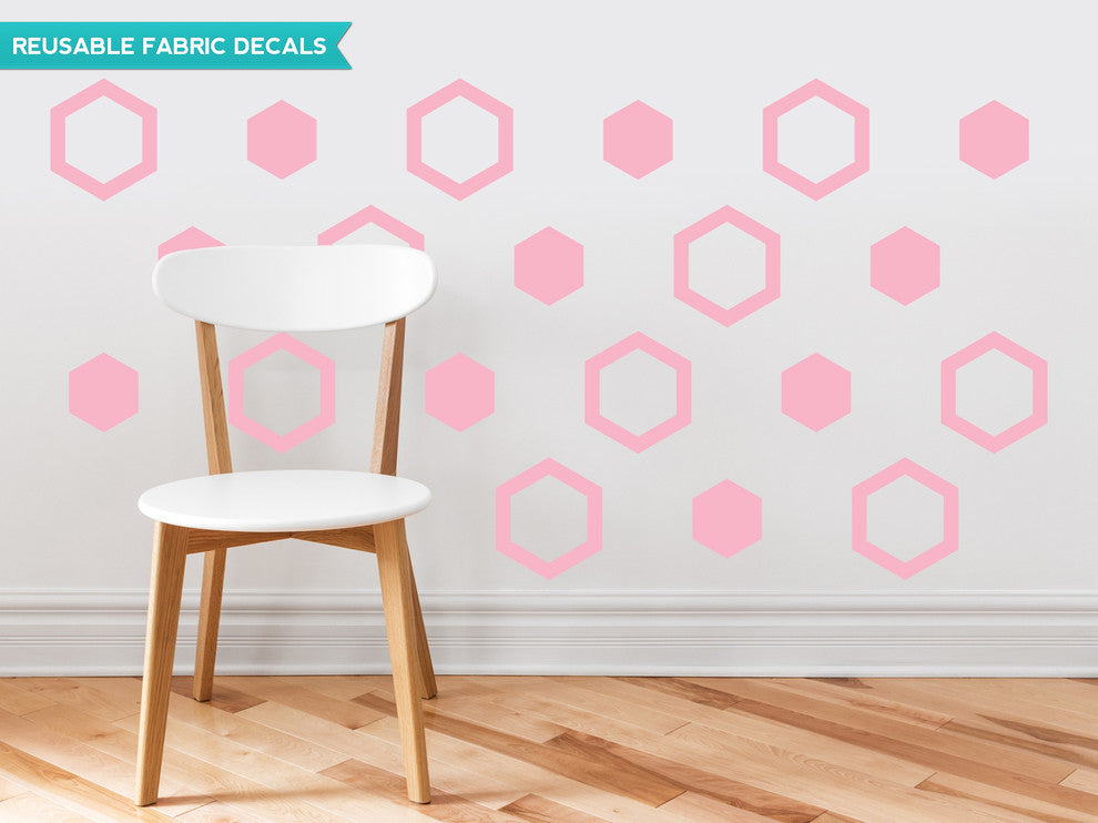 Hexagon Fabric Wall Decals, Set of 16, Pink