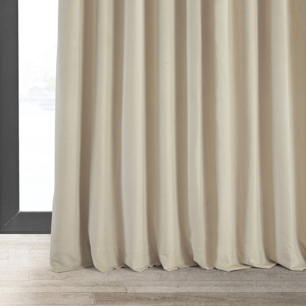 Extra Wide Blackout Velvet Curtain Single Panel, Neutral Ground, 100w X 96l