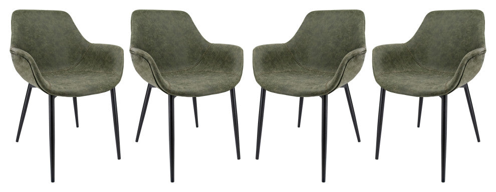 Modern Leather Dining Arm Chair, Metal Legs Set of 4, Olive Green, EC26G4